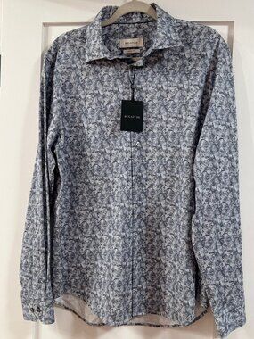 BUGATCHI Long Sleeve Gray Floral Shirt Size Medium Retail $199